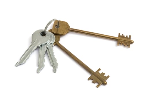 Five keys on a white background
