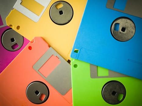 five color of old floppy disks