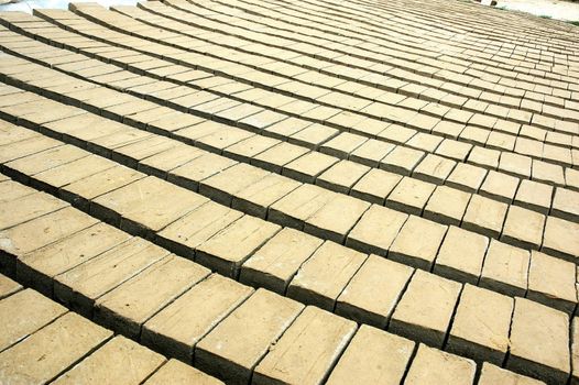 drying clay molds in the manufacturing process of bricks