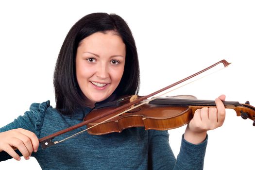 beautiful teenage girl play violin portrait on white 