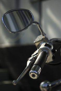 Handle of helm and mirror of motor cycle.