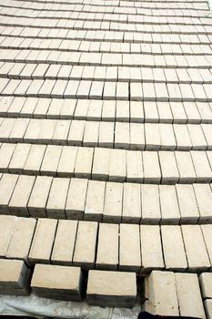 drying clay molds in the manufacturing process of bricks