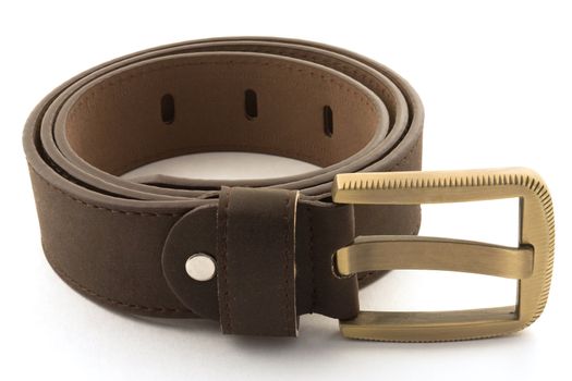 New leather belt on a white background