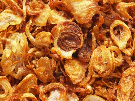 close  up of golden fried shallots food background