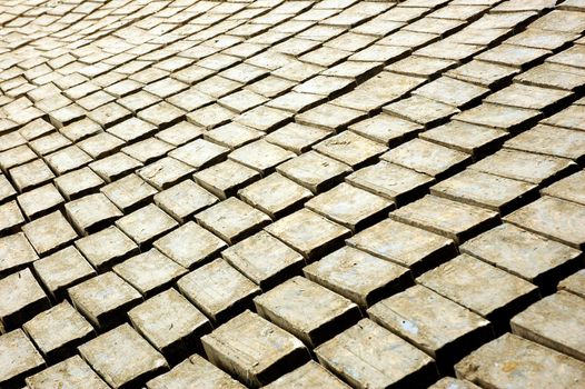 drying clay molds in the manufacturing process of bricks