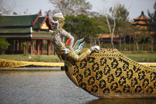 White ape warship floats in the river 