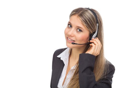 Support phone operator in headset, on white