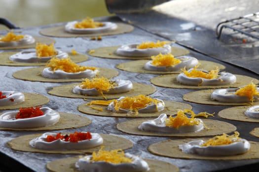 Crispy Pancakes on cooling rack, kind of Thai sweetmeat, Thailand 