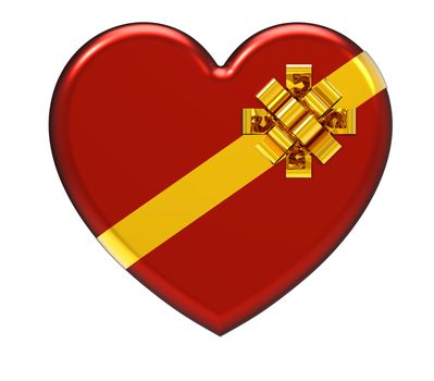 Red heart with ribbon isolated on white background, render
