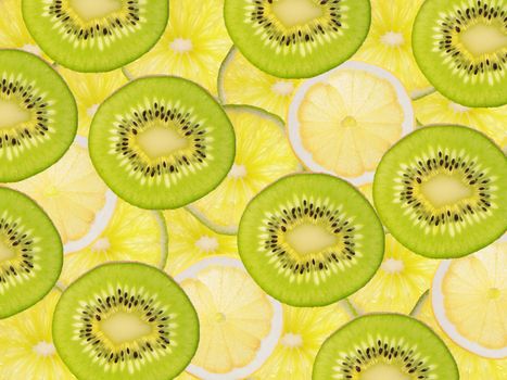 Fruity background composed of limes, grapefruit and kiwi