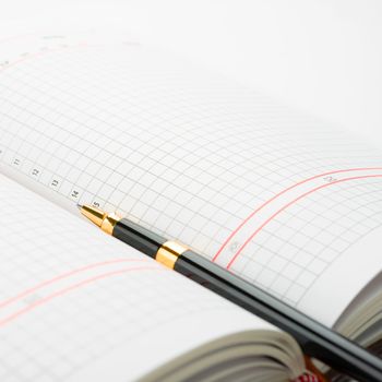 Clean sheet of notebook with a pen