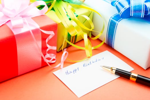 Congratulating on a birthday. Gift Boxes.