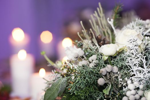 Winter decoration on wedding table.