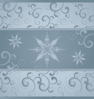 vector illustration with snowflakes and flourishes  winter christmas blue grey