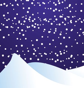 vector illustration of falling snow in the night dark blue sky