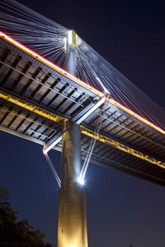 Ting Kau Bridge in Hong Kong, close-up. 