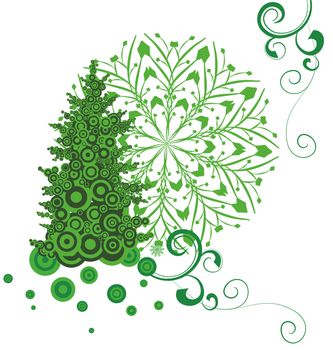 vector christmas tree green illustration with snowflakes isolated on white