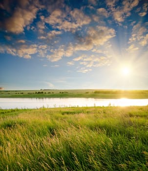 sunset over river