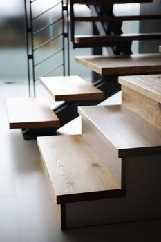 wooden staircases in a modern furniture showroom