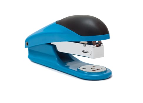 blue stapler on a white background