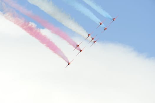 Red Arrows preparing for their next manouvre, Royal International Air Tattoo 2011