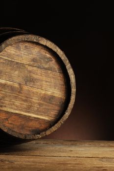 wooden old wine barrel, close up