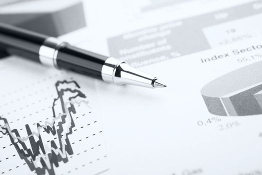 Pen showing a diagram on a report