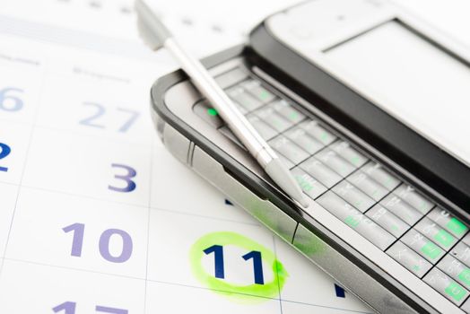 Close view of smartphone with calender.