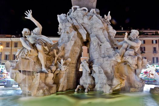 Fountain with Ancient Roman Statues in Rome, Italy