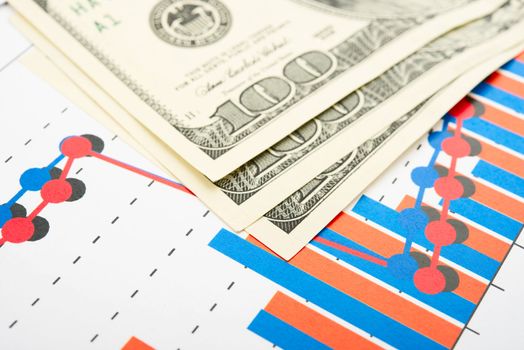 Money on the exchange chart. White background