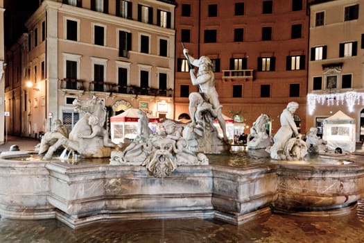 Fountain with Ancient Roman Statues in Rome, Italy