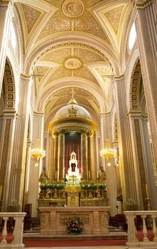Main Cathedral Interior Altar Cross Arches Morelia Mexico