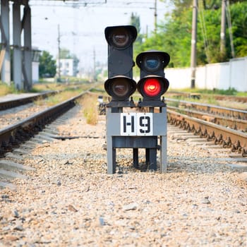 Red semaphore on a railway