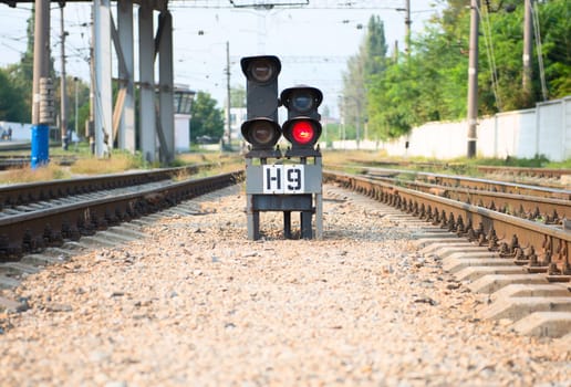 Red semaphore on a railway