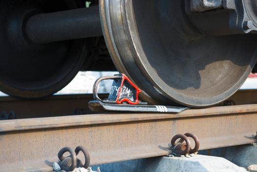 Wheels of train by close view