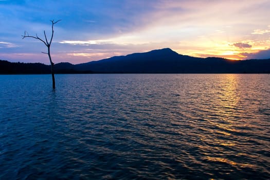 Sunset at Lake colse to the beach,East of  Thailand