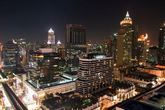 aerial view of Bangkok downtown in business area at Night