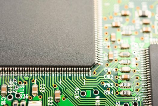Close-up on computer circuit board.