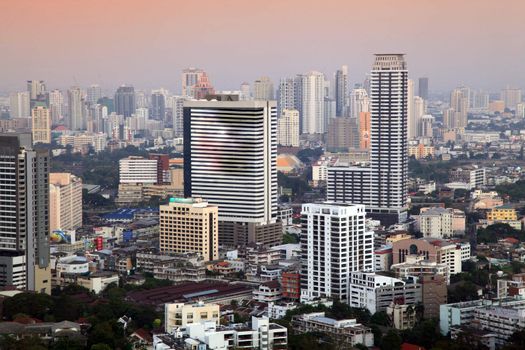 Aerial view of Bangkok Skyline cityscape at Evening Thailand
