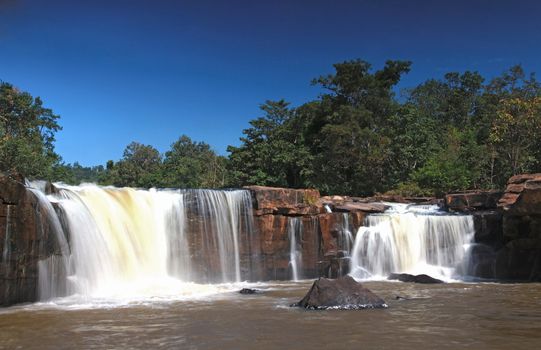closeup of waterfall Tadtone in climate forest of Thailand