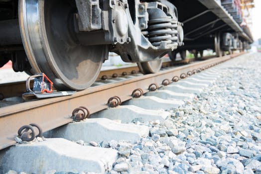 Wheels of train by close view