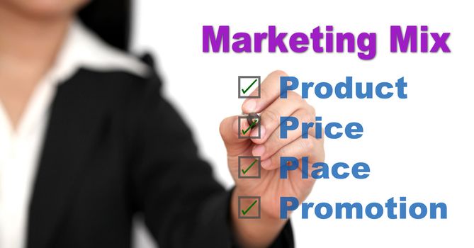 Asian businesswoman doing marketing mix for business