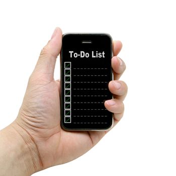 hand hold smart mobile phone with blank to do list