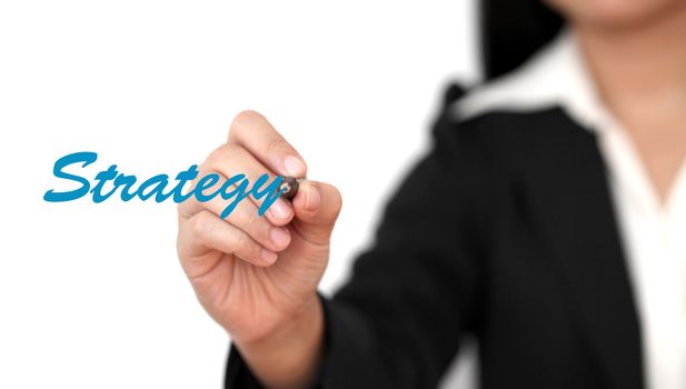 asian business woman hand writing Strategy word