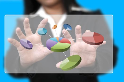businesswman hand touch pie chart on touch screen