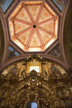 Pink Dome Golden Altar, Santa Clara Church, Temple, Templo de Santa Clara de Assis, Queretaro, Mexico