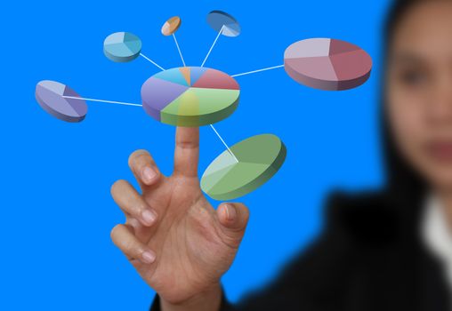 businesswman hand touch pie chart on technology virtual touch screen