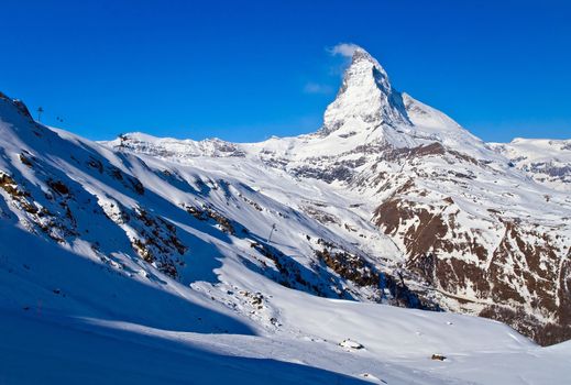 Ski course at Matterhorn Peak landscape, Switzerland