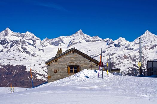 Brick house at Matterhorn Alps,Gornergrat Switzerland