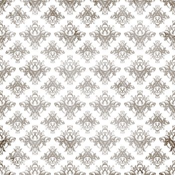 Illustration of a seamless damask pattern or texture in black and white